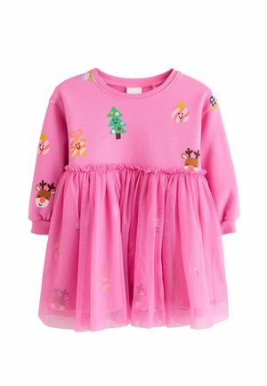 Next, LONG SLEEVE SWEAT MESH DRESS - Nappali ruha - bright pink christmas