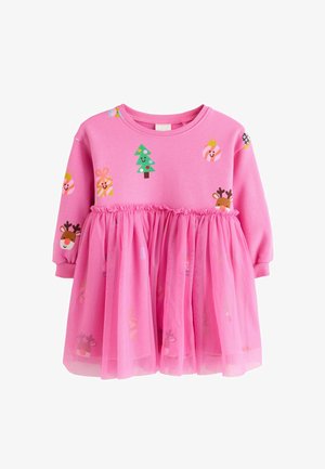 Next, LONG SLEEVE SWEAT MESH DRESS - Nappali ruha - bright pink christmas