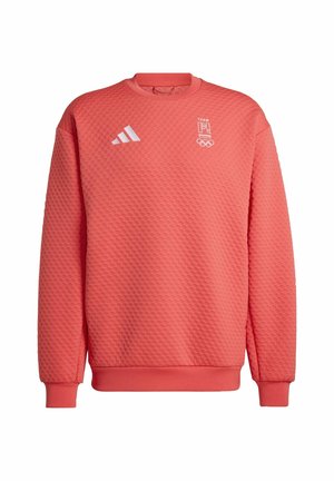 Bluza typu crewneck o fakturze przypominającej koral, z logo Adidas na lewej piersi oraz emblematem olimpijskim Team GB na prawej piersi.