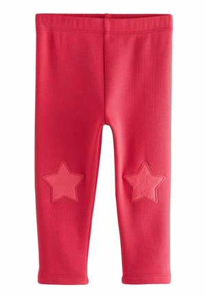 Fuchsia leggins med to stjerneformede applikationer i en lidt mørkere nuancer på knæene, designet til børnetøj.
