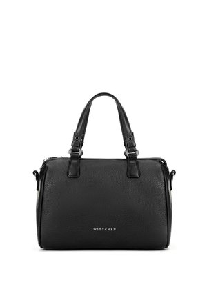 Czarna torebka ze skóry z fakturą, z podwójnymi rączkami, srebrnymi elementami metalowymi i logo "WITTCHEN" umieszczonym na środku frontu.