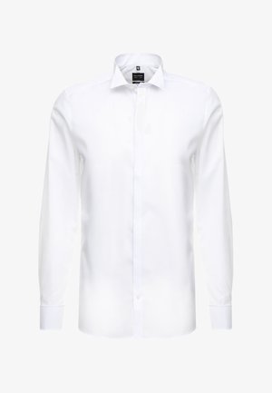 Witte lange mouwen overhemd gemaakt van glad katoen. Voorzien van een spitse kraag, verticale knoopsluiting en standaard manchetten met knoopaccenten.