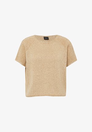 Beige gebreide trui met korte mouwen, een ronde halslijn en een losse pasvorm, gemaakt van gestructureerd garen.