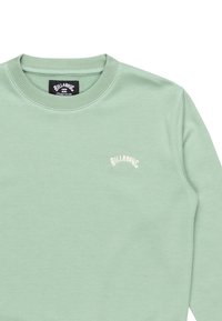 Felpa verde menta con colletto a coste, caratterizzata da un piccolo logo ricamato "Billabong" in bianco sporco sul petto. Texture morbida.
