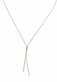 Õrn roosat kulda ketiga kaelakee, millel on reguleeritav libisev kinnitus ja kaks rippuvat otsa väikeste helmestega detailidega.