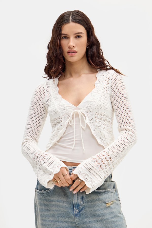 TIE FRONT - Cardigan - ecru