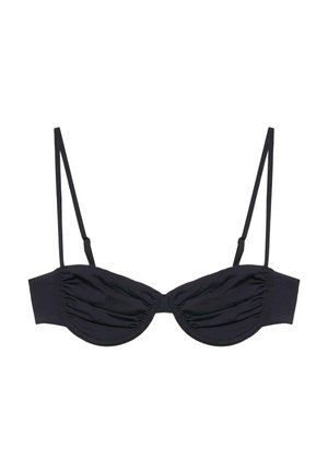 Reggiseno nero con ferretto, arricciato, con spalline sottili regolabili e fascia dritta.