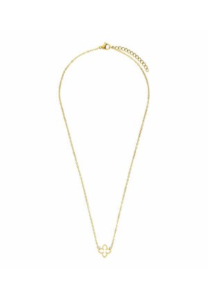 Gouden ketting met een sierlijke, bloemvormige hanger. De ketting is delicaat met een kreeftsluiting en een verstelbare lengte.