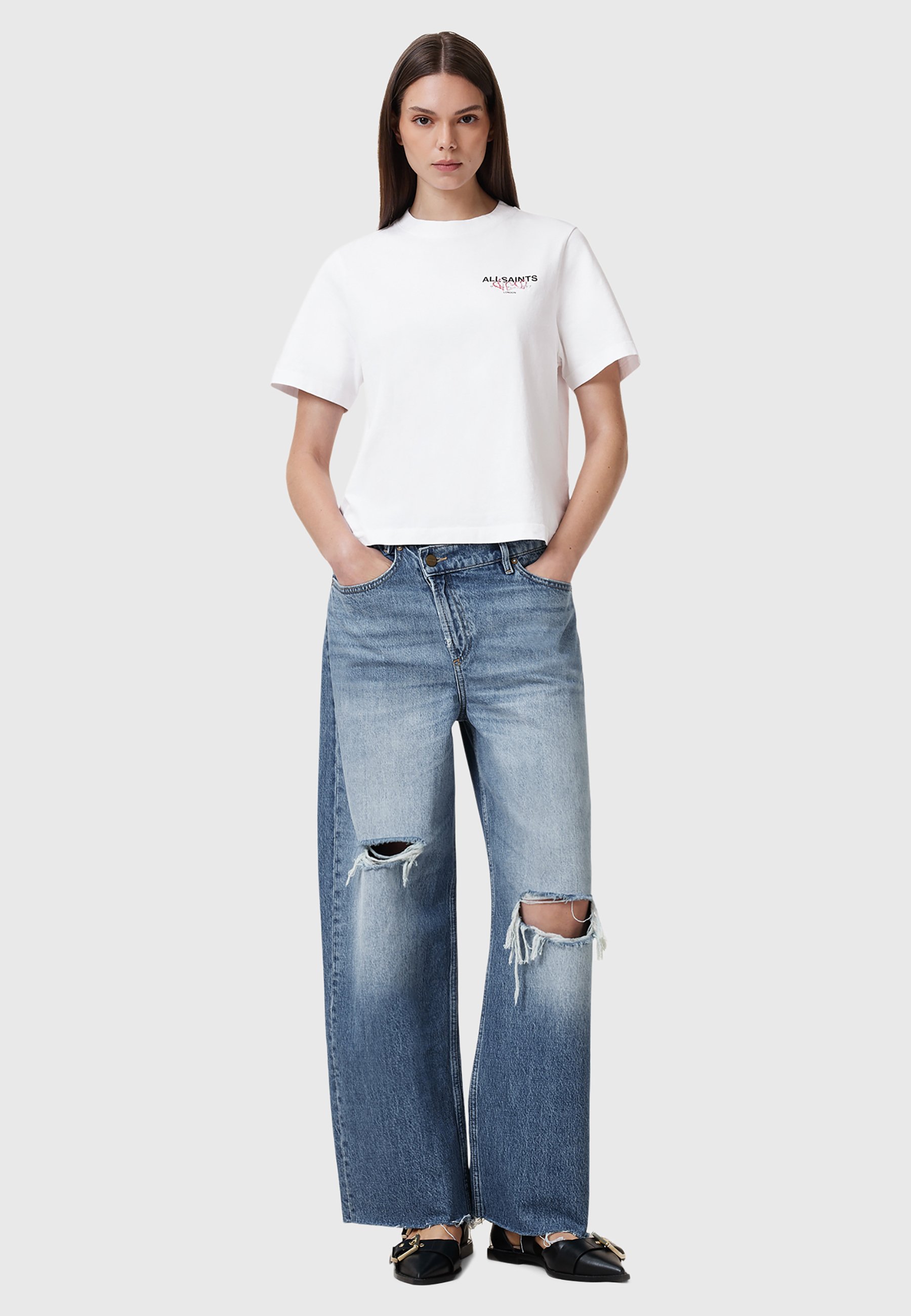 (取寄) オールセインツ レディース ハート リサ ティー AllSaints women Heart Lisa Tee Optic White AllSaints Amoré Lisa Heart Embroidered Cotton Graphic T