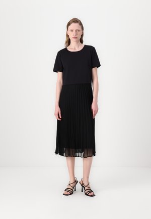 ROUND NECK PLEATED MIDI SKIRT - Robe de jour - black