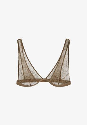 Massimo Dutti, FLORAL LACE BRA WITH ELASTIC BAND - Reggiseno a triangolo - light brown