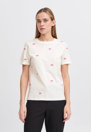ICHI IHCAMINO - Print T-shirt - cloud dancer w. pink yarrow