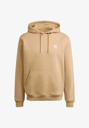Beige Kapuzenpullover mit Kordelzug, vorderer Kängurutasche, gerippten Bündchen und Saum. Mit weißem Adidas-Logo auf der Brust. Baumwollmischgewebe.