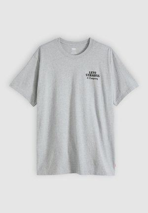 Szürke pamut rövid ujjú póló, bal mellrészen fekete "LEVI STRAUSS & Company" nyomtatott logóval. Standard környakú kivitel.