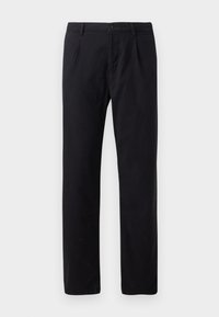 Black trousers in cotton blend, featuring a classic straight leg design, button closure, and no visible patterns or embellishments.