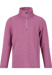 Pullover viola chiaro con colletto a mezza zip, maniche lunghe e un motivo testurizzato. Realizzato in un tessuto morbido adatto per essere indossato a strati.
