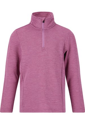 Pullover viola chiaro con colletto a mezza zip, maniche lunghe e un motivo testurizzato. Realizzato in un tessuto morbido adatto per essere indossato a strati.
