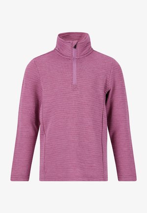 Lichtpaarse pullover met een half-zip kraag, lange mouwen en een gestructureerd patroon. Gemaakt van een zachte stof die geschikt is voor layering.