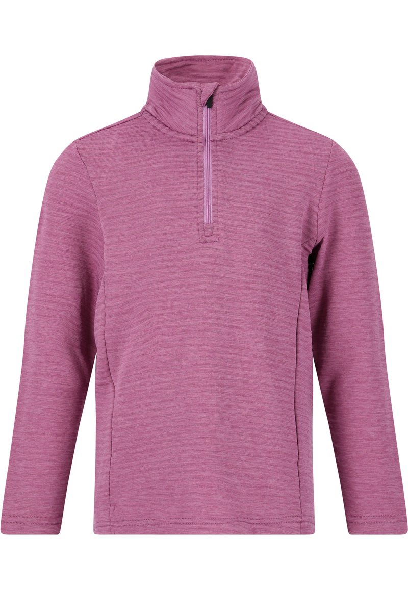 Pullover viola chiaro con colletto a mezza zip, maniche lunghe e un motivo testurizzato. Realizzato in un tessuto morbido adatto per essere indossato a strati.
