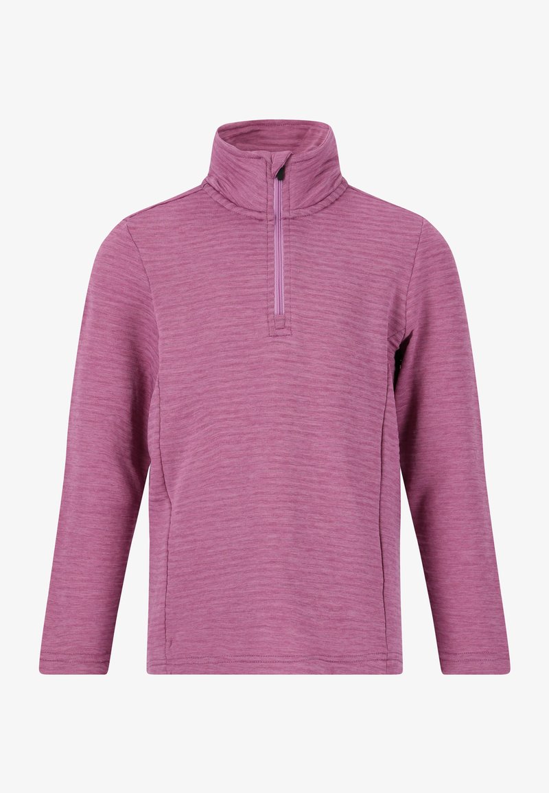 Pullover viola chiaro con colletto a mezza zip, maniche lunghe e un motivo testurizzato. Realizzato in un tessuto morbido adatto per essere indossato a strati.