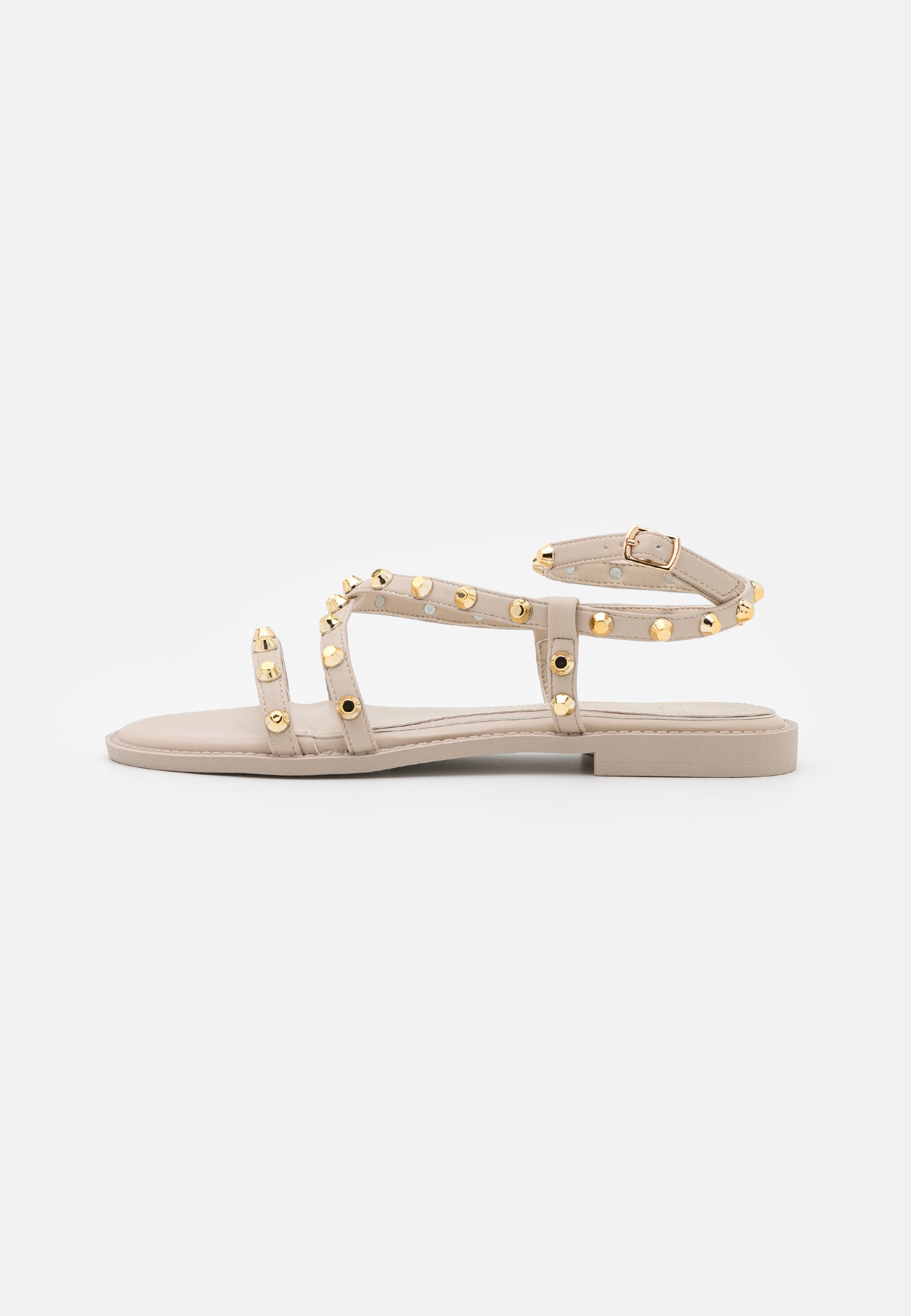 Missguided DOME STUD CROSS OVER STRAPPY FLAT - Riemensandalette - cream/beige