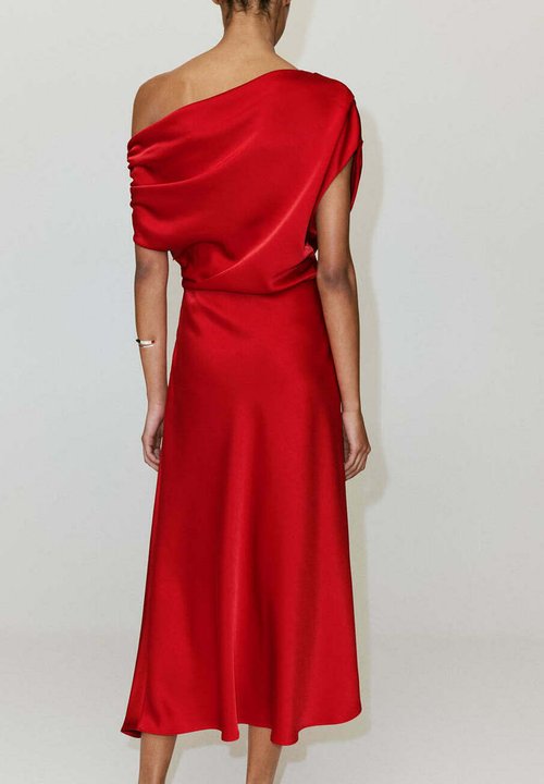 kenzie satin asymmetric draped midi dress in mauve Reiss Kenzie Satin Asymmetric Draped Midi Dress