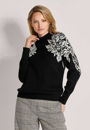 MADELEINE, MADELEINE PULLOVER JACQUARD-PULLOVER MIT FLORALEM MOTIV - Trui - black wool white