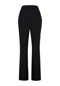 Schwarze Outdoor-Hosen mit hohem Bund, flachen Nähten und einem tapering Bein. Verfügt über verstärkte Kniebereiche und dezente Markenkennzeichnung.