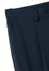 Navyblaue Hosen aus glattem Stoff mit geradem Schnitt, ausgestattet mit einem Bund mit Kordelzug und seitlichen Taschen.