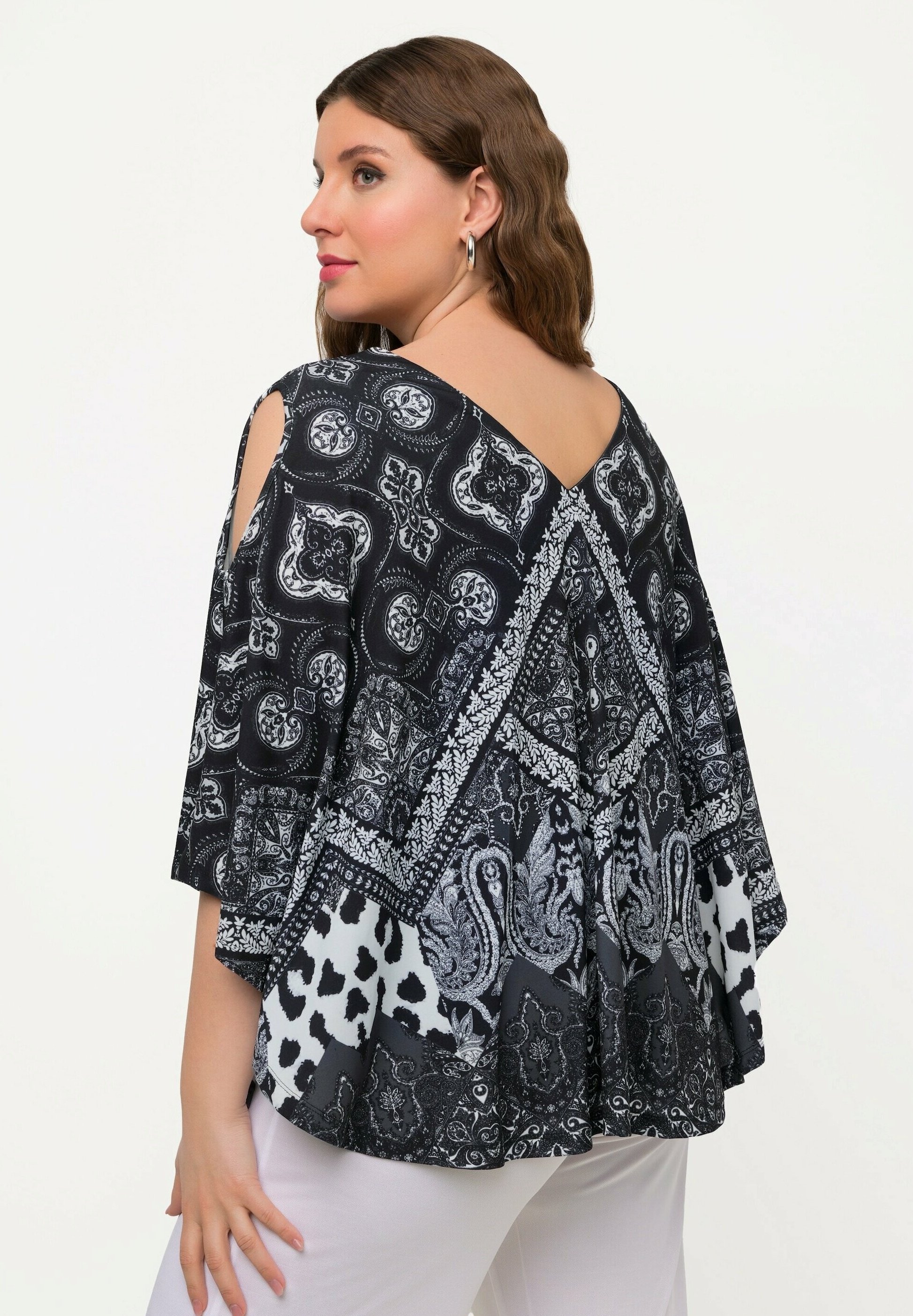 Ulla Popken T-shirt Donna In Cotone - Stampa Ananas Con Perle Di Caviale, Girocollo, Mezza Manica