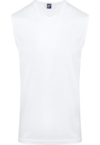 Witte mouwloze V-halsshirt van katoen, met een gladde textuur en zonder patronen of accenten, ontworpen voor casual gebruik.