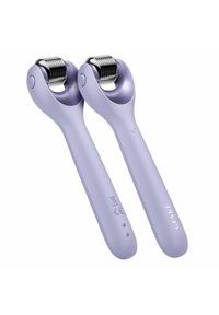 Lila hudvårdsenhet som har två cylindriska rullar med silverdetaljer, en glänsande yta och ergonomiska handtag för ett lätt grepp.