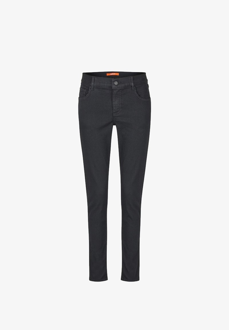 Svart, stretchigt denimjeans med slim fit, som har fem fickor, knappstängning och resårmidja för ökad komfort.