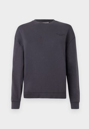 Donkergrijze longsleeve crewneck sweatshirt met ribgebreide manchetten en onderrand, klein "Marc O'Polo DENIM" logo op de borst.