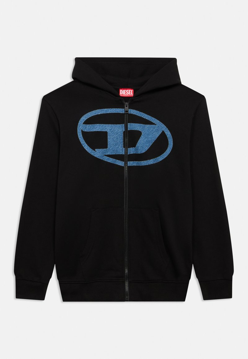 Μαύρο φούτερ με φερμουάρ και μπλε λογότυπο με φθορές στο μπροστινό μέρος, διαθέτει κουκούλα με κορδόνι και μπροστινές τσέπες. Καθημερινής χρήσης, με απαλό ύφασμα.