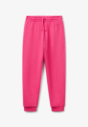 Felroze trainingsbroek met elastische tailleband, trekkoord, zijzakken, geribbelde boorden en subtiele logo op de linkse heup.