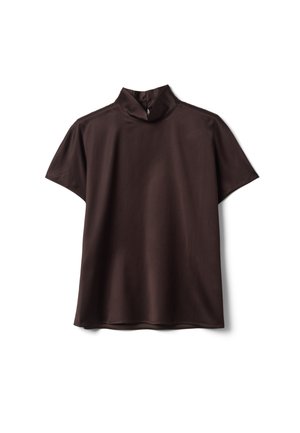 Stefanel, SHORT-SLEEVE BLOUSE WITH HIGH NECK. - Blusa - dark brown