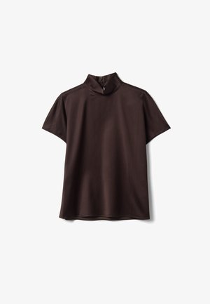 Stefanel, SHORT-SLEEVE BLOUSE WITH HIGH NECK. - Blusa - dark brown