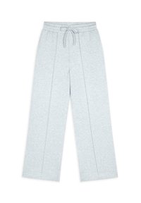 Lichtgrijze sweatpants met een elastische tailleband en draagkoord. Beschikt over wijde pijpen en verticale naaddetails voor extra ontwerp.