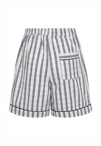 Stribet shorts lavet af let stof, med en snoretræk i taljen, en enkelt baglomme og kontrasterende kant langs nederkanten.