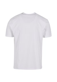 White cotton t-shirt with short sleeves, a standard crew neck, and a smooth texture. No patterns or additional details visible.