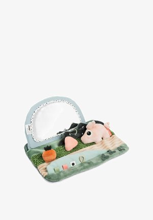 Pehmeast kangast beebimängumatist rohelises, roosas ja sinises värvitoonis. Sellel on peegel, erinevad tekstuurid, pehmed loomad ning mitmesugused värvilised sildid ja kujud.