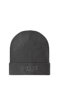 Grå stickad mössa med vikklipp, med broderad "OMBRE" text på framsidan. Mjuk textur, tät passform och sömlös design.