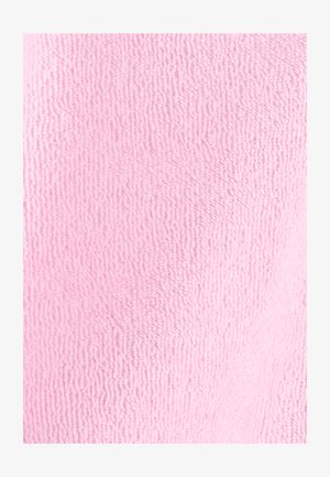 Tessuto in spugna rosa chiaro con una consistenza morbida, caratterizzato da un motivo a bouclé uniforme. Adatto per asciugamani o accappatoi.