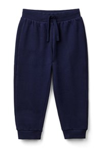 Pantaloni della tuta in cotone blu navy con vita elasticizzata, cordino regolabile e polsini a coste.