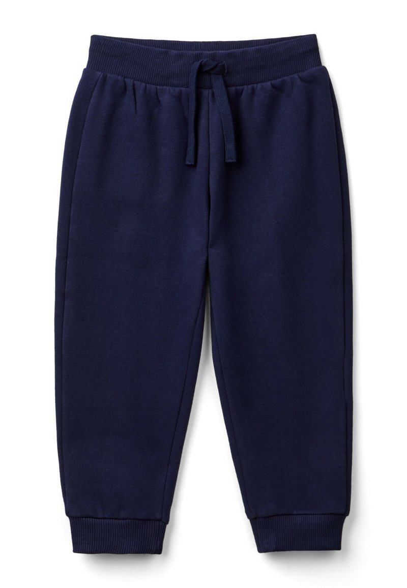 Pantaloni della tuta in cotone blu navy con vita elasticizzata, cordino regolabile e polsini a coste.