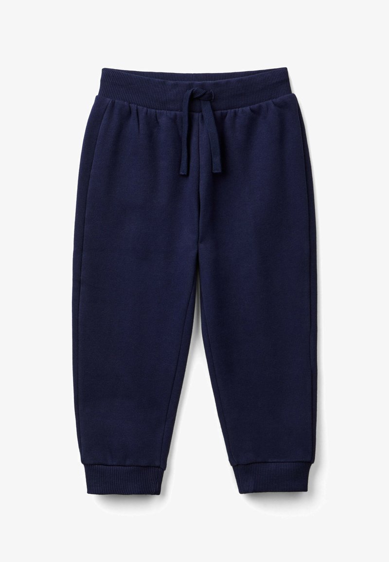 Pantaloni della tuta in cotone blu navy con vita elasticizzata, cordino regolabile e polsini a coste.