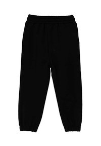 Pantaloni jogger neri con vita e caviglia elastiche, vestibilità rilassata, stile casual, adatti per l'uso quotidiano.