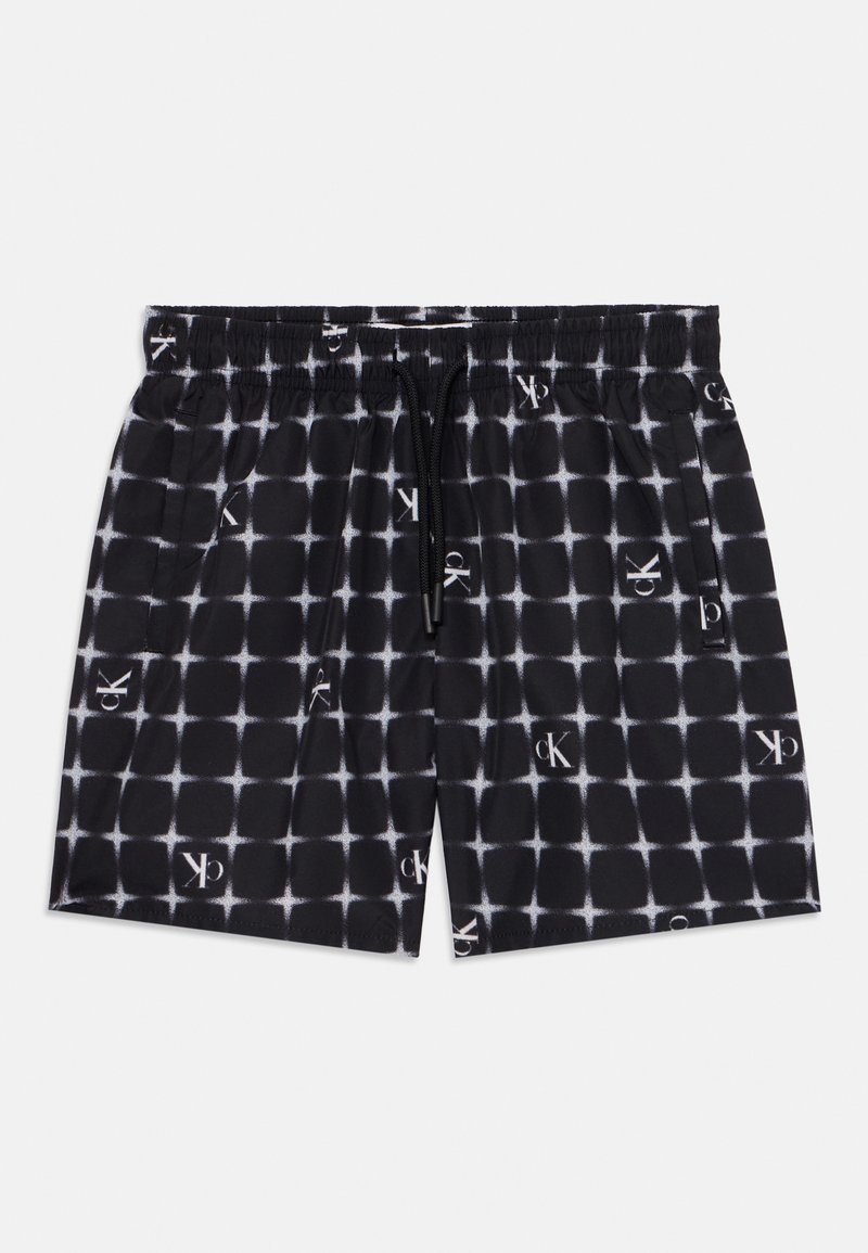 Crne kupaće gaće s uzorkom mreže, s bijelim detaljima s logotipom, elastičnom pasicom i vezicom za podešavanje. Lagani materijal.