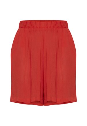 Rode, lichte shorts met een elastische tailleband, voorzien van plooien voor extra textuur en een ontspannen pasvorm. Glad, ademend materiaal.